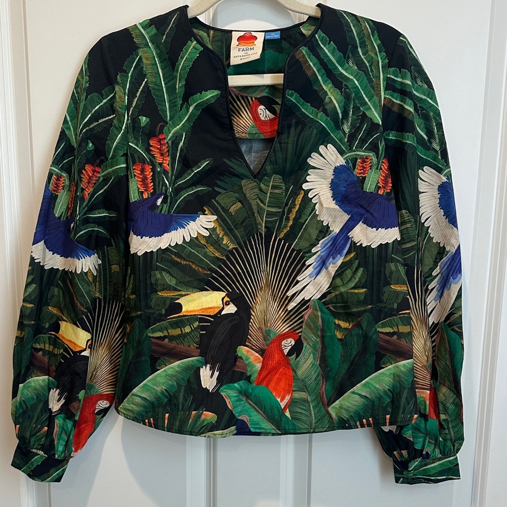 FARM Rio Black Pullover Tunic with Tropical Parrot Print